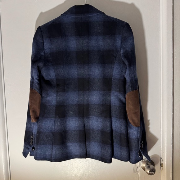 Veronica Beard Blue Navy Plaid Hudson Dickey jacket Blazer elbow pads size 4 - Picture 5 of 6